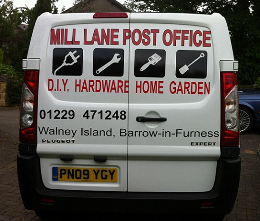 Mill Lane Post Office vinyl signwriting